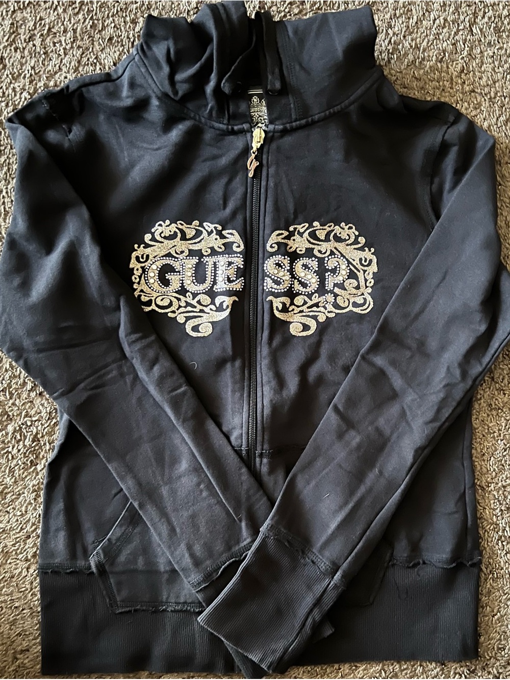Women’s GUESS Rhinestone Split-logo Zip-Up Hoodie